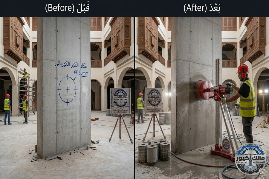 شركة مالك كيور تنفذ أعمال فتح كور حي البلد جدة باستخدام أجهزة الكور الدريل الحديثة